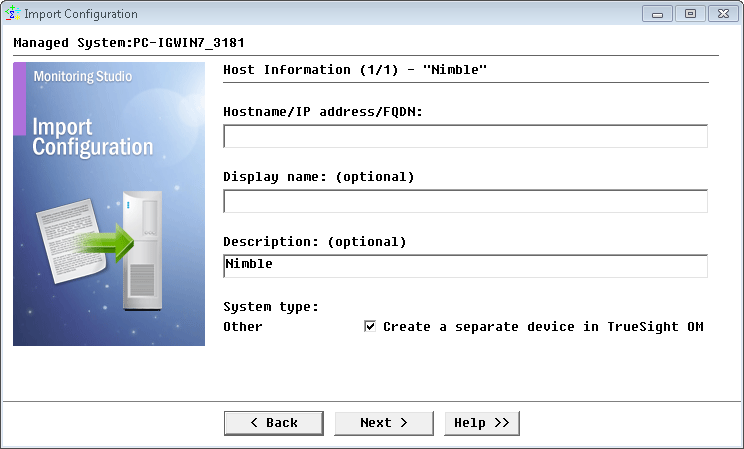 Providing the Hostname or IP Address of the Nimble Storage Appliance to be Monitored